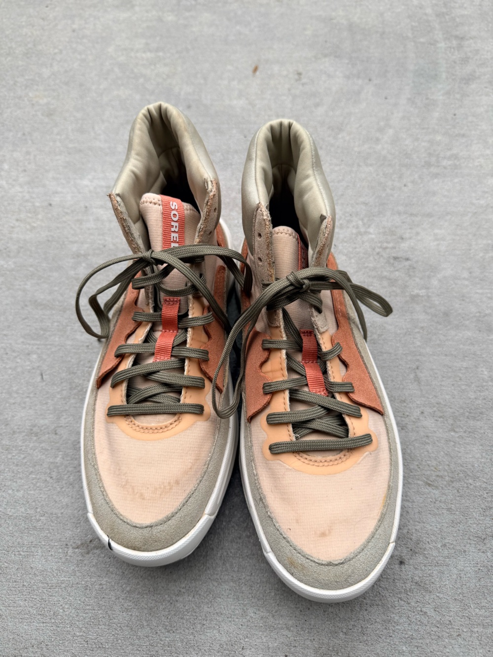 Sorel Peach Pink and Olive Lace-Up Sneakers